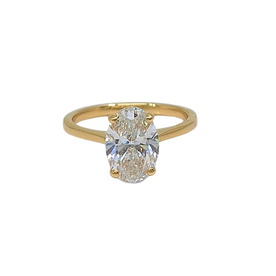 18ct Yellow Gold Lab Grown Oval Diamond Solitaire Ring 2ct
