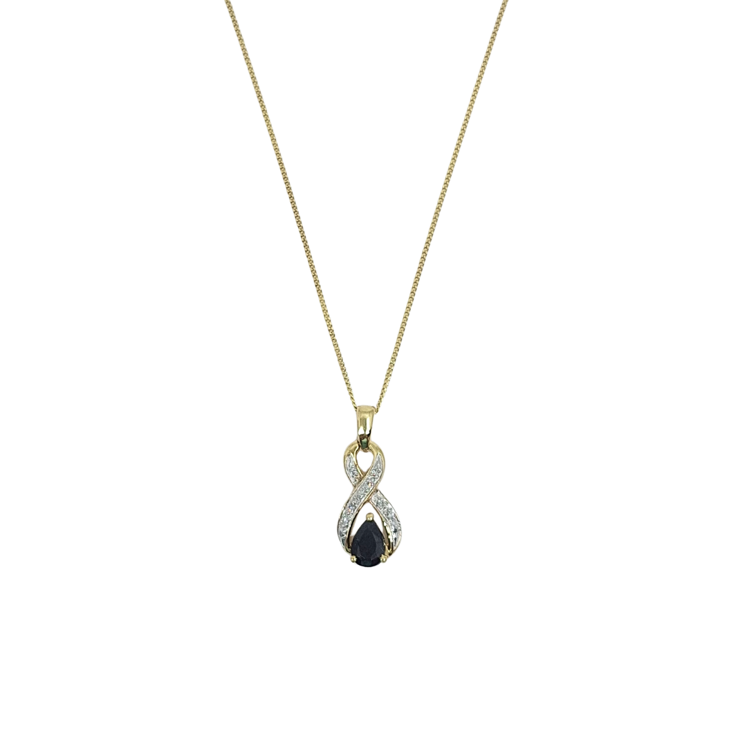 9ct Yellow Gold Sapphire & Diamond Set Pendant 18"