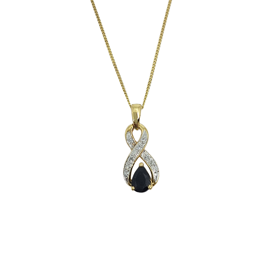 9ct Yellow Gold Sapphire & Diamond Set Pendant 18"