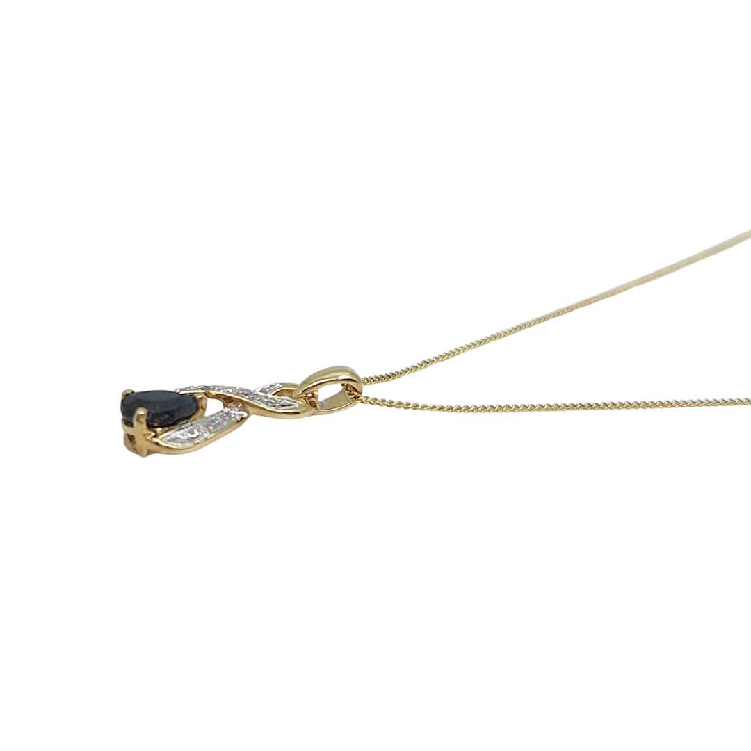 9ct Yellow Gold Sapphire & Diamond Set Pendant 18"