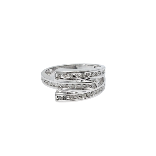 9ct White Gold Diamond Crossover Band Ring 0.20ct