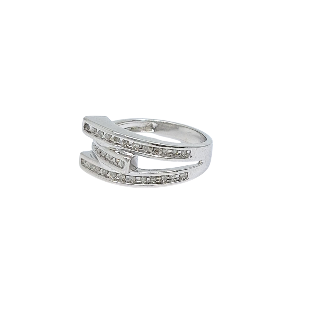 9ct White Gold Diamond Crossover Band Ring 0.20ct