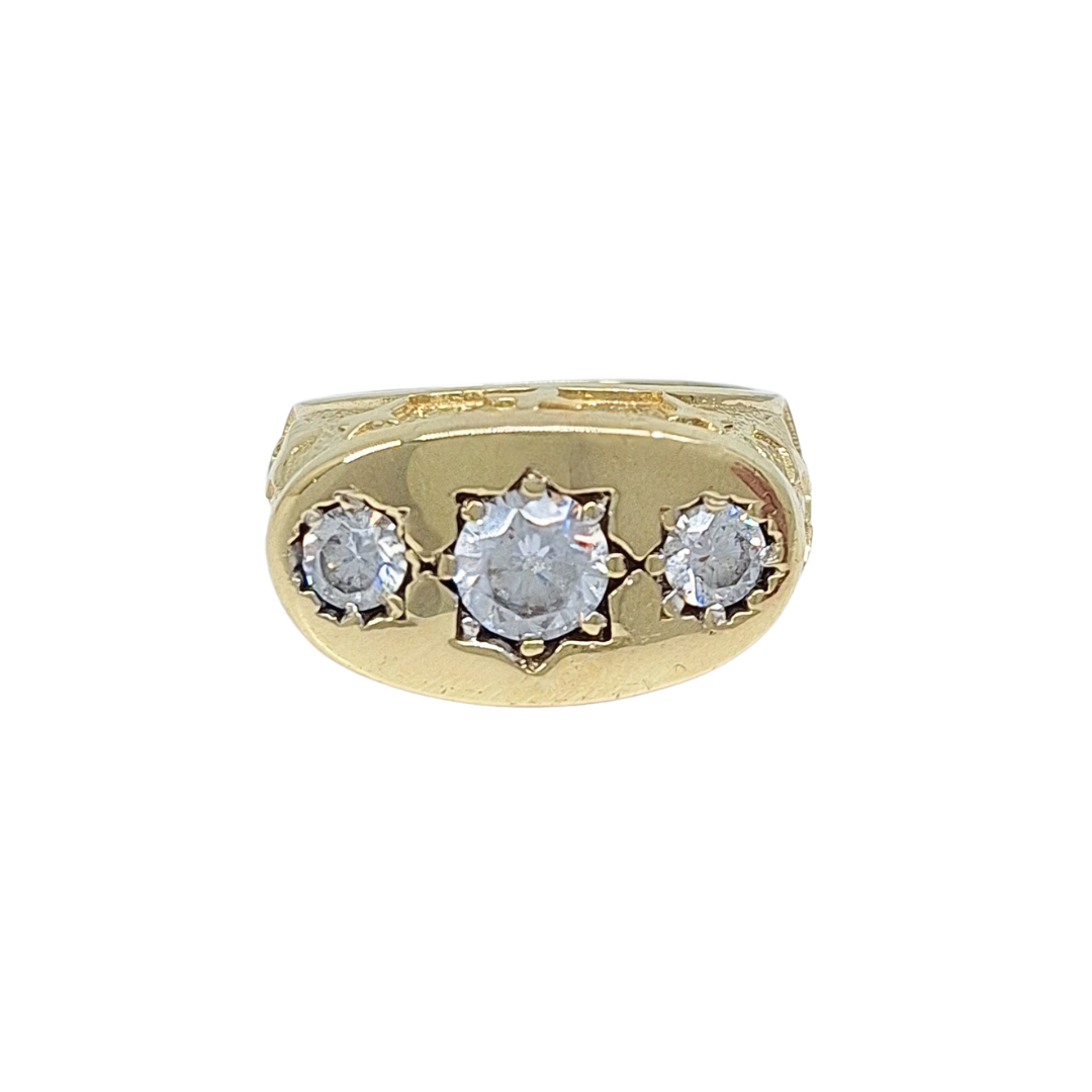 9ct Yellow Gold Three Stone CZ Gents Ring