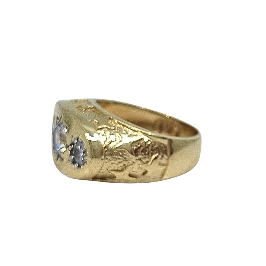 9ct Yellow Gold Three Stone CZ Gents Ring