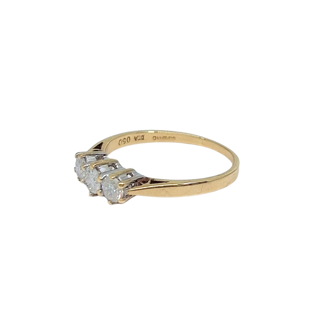 9ct Yellow Gold Three Stone Diamond Ring 0.50ct