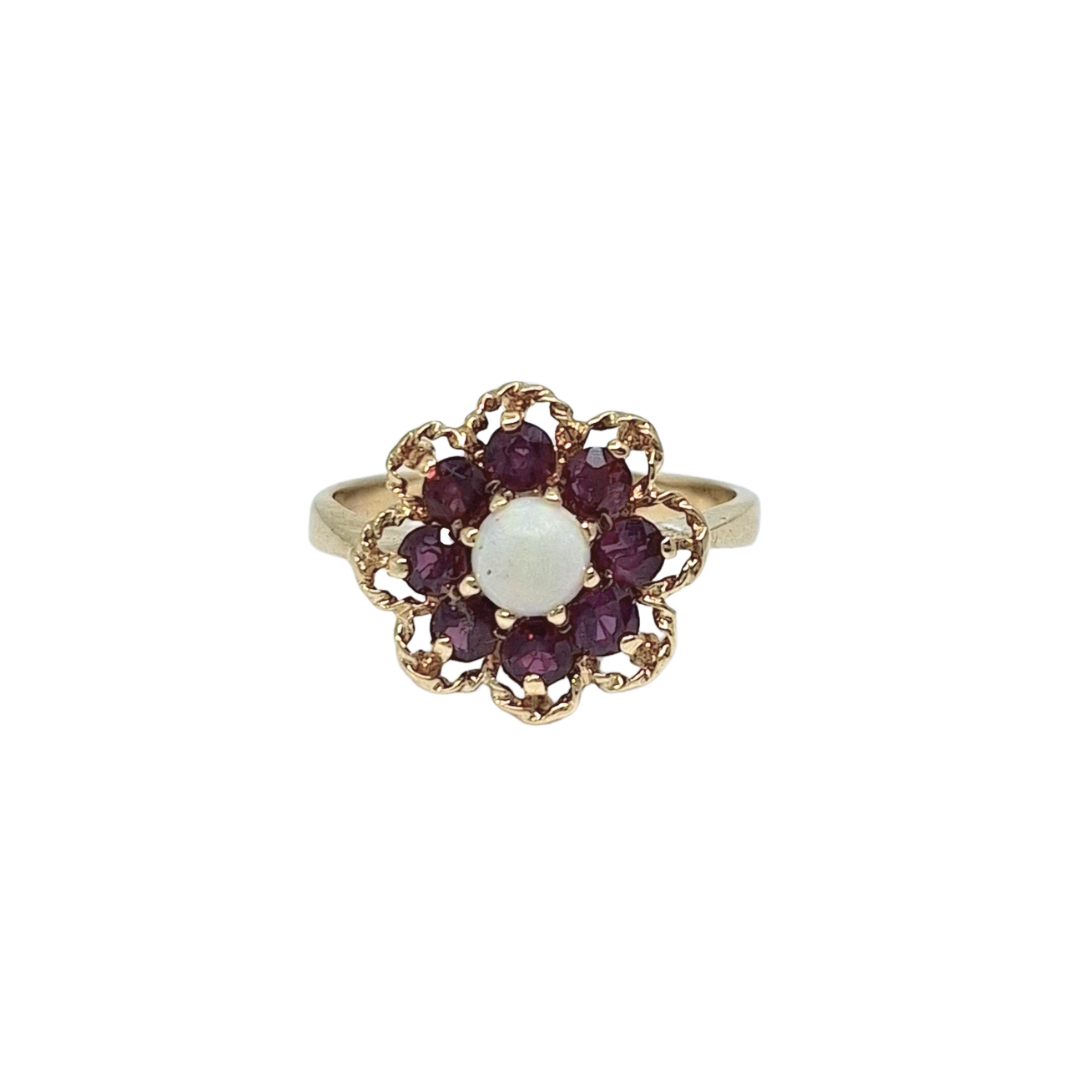 9ct Yellow Gold Garnet & Opal Cluster Ring