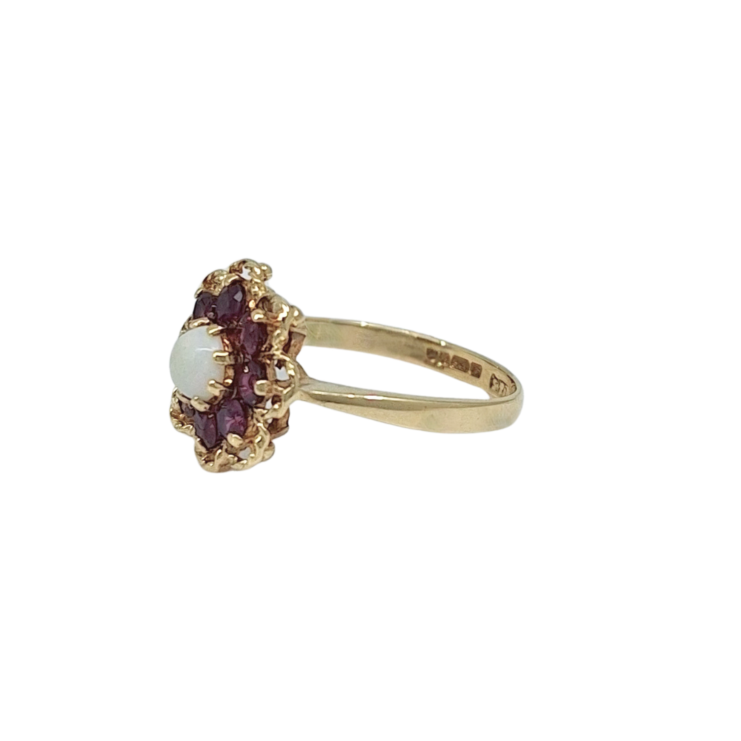 9ct Yellow Gold Garnet & Opal Cluster Ring