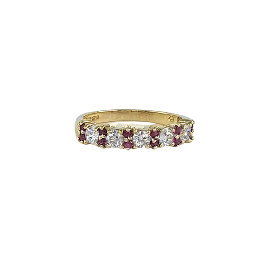 9ct Yellow Gold Red & White CZ Ring