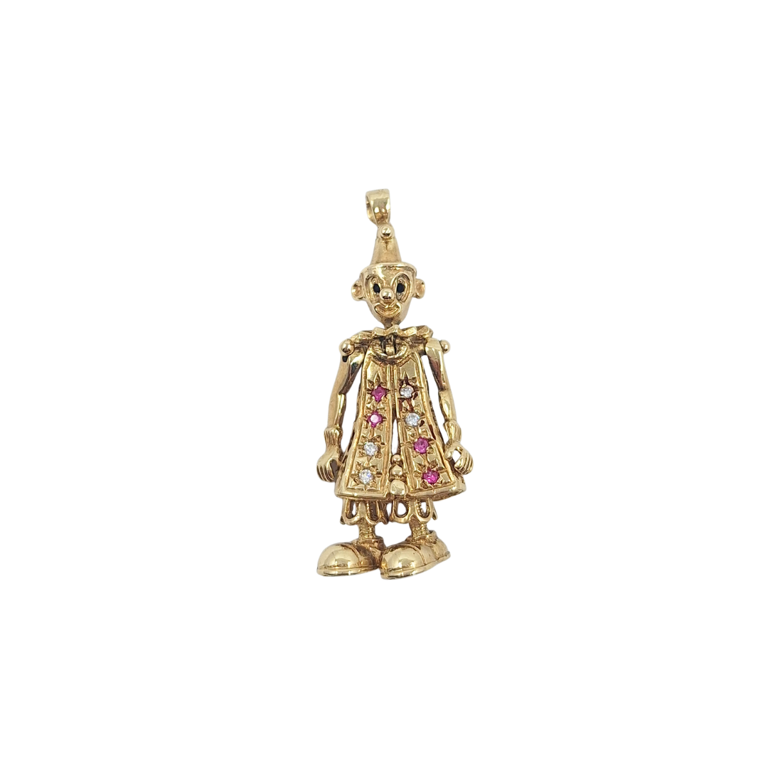 9ct Yellow Gold CZ Clown Pendant