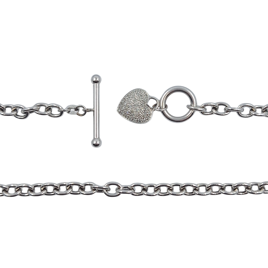 9ct White Gold Diamond Heart T Bar Chain 17"