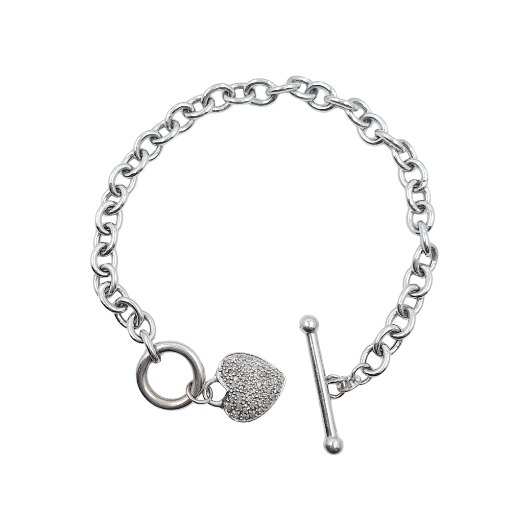 9ct White Gold Diamond Heart T-Bar Bracelet 7"
