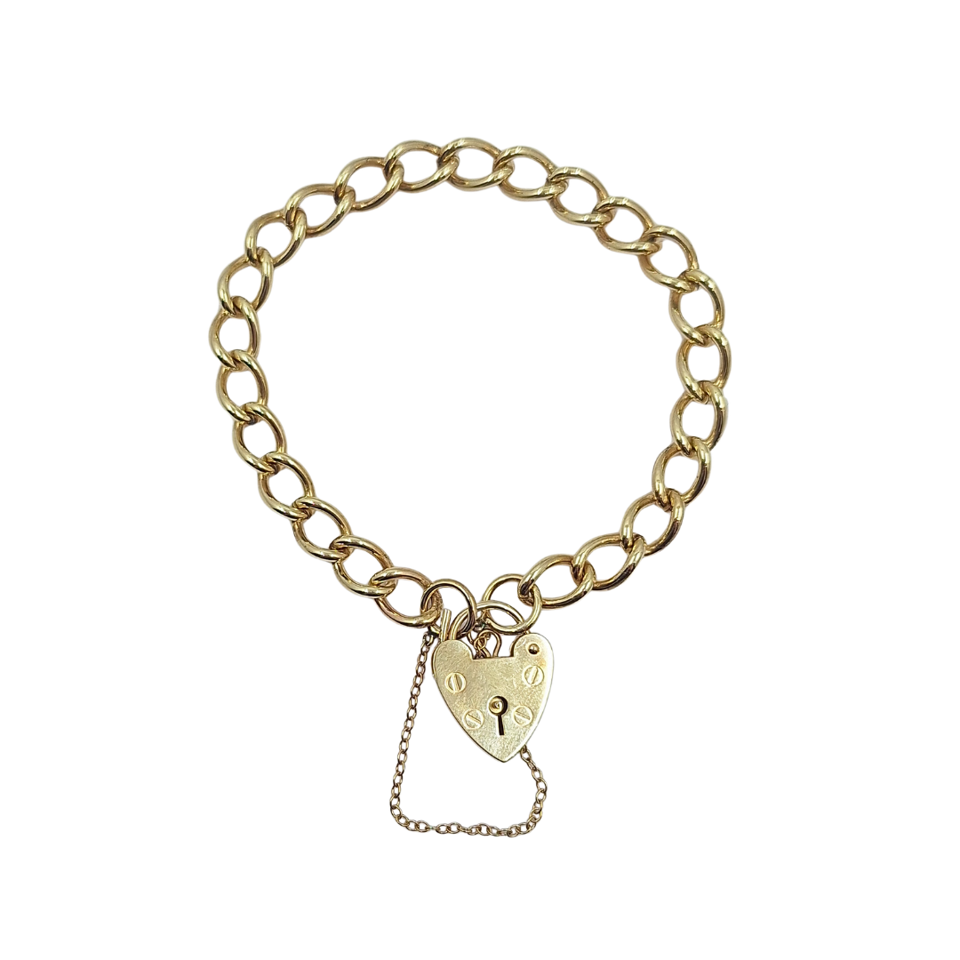 9ct Yellow Gold Heart Locket Bracelet 7.3"