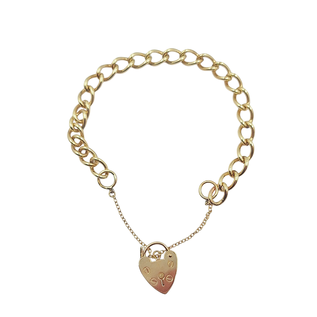 9ct Yellow Gold Heart Locket Bracelet 7.3"