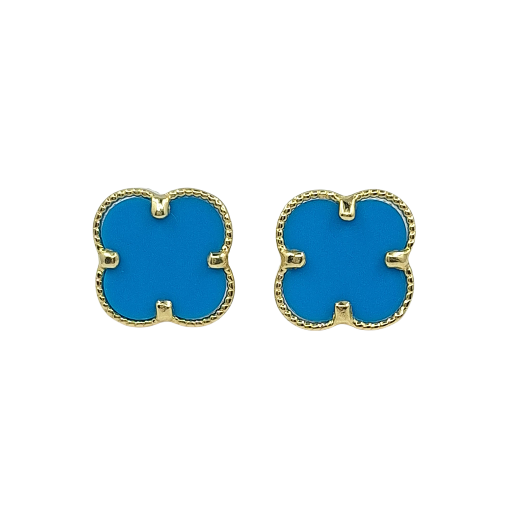 9ct Yellow Gold Blue Clover Stud Earrings