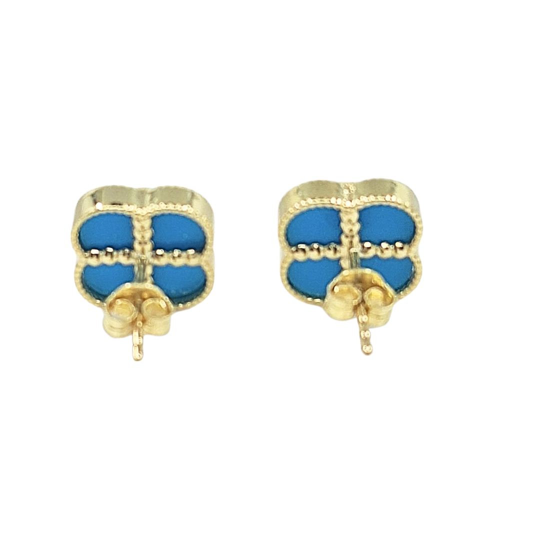 9ct Yellow Gold Blue Clover Stud Earrings