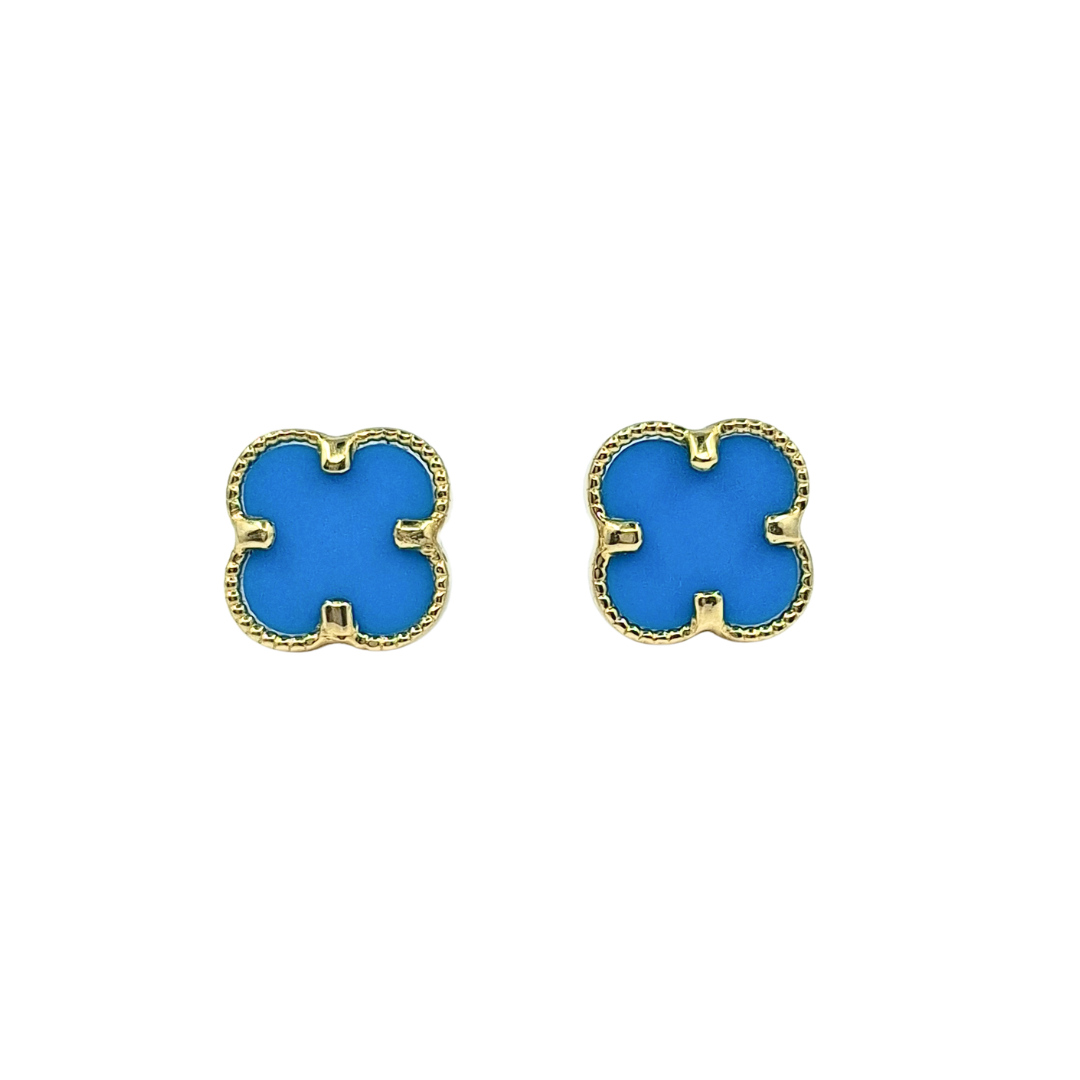 9ct Yellow Gold Small Blue Glover Stud Earrings