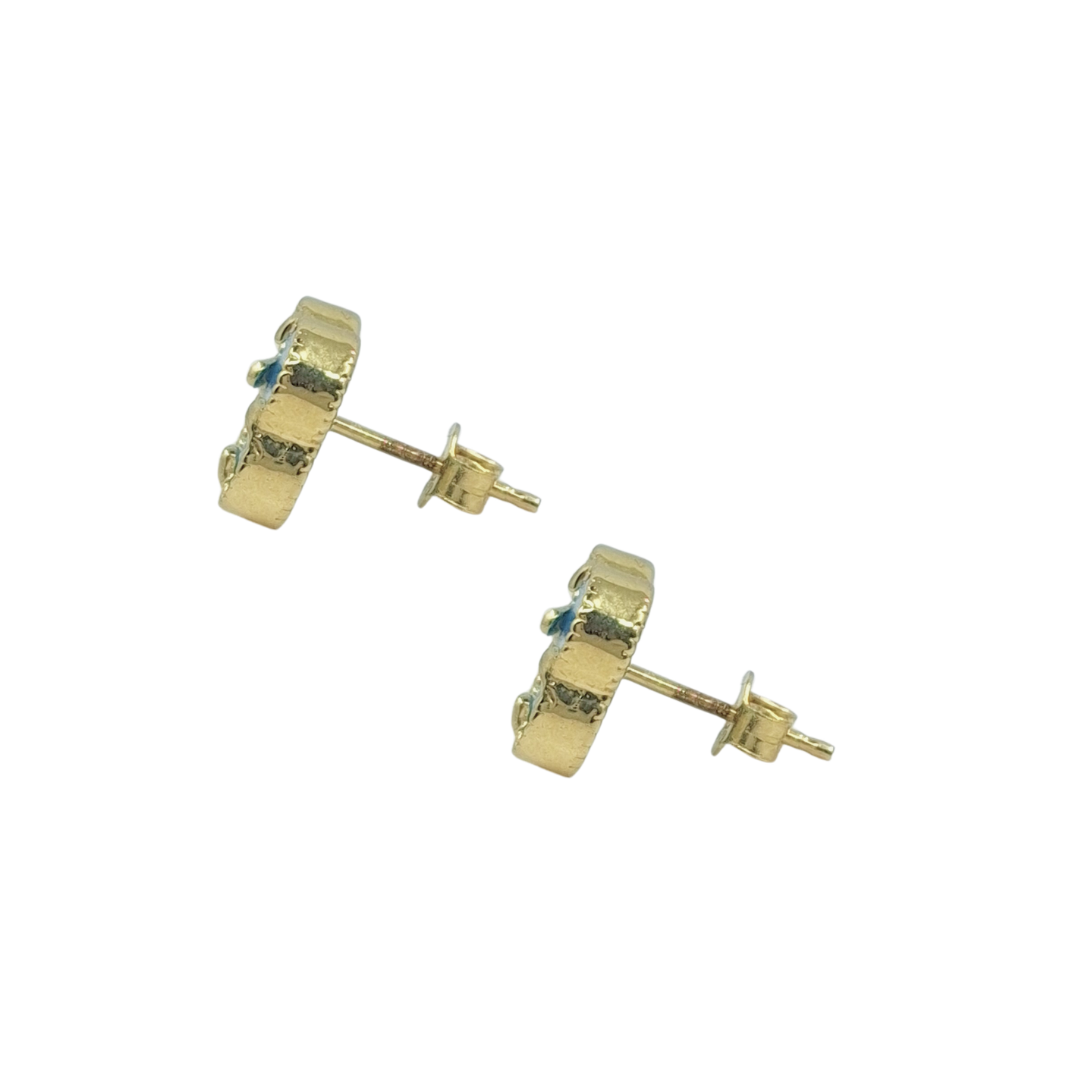 9ct Yellow Gold Small Blue Glover Stud Earrings