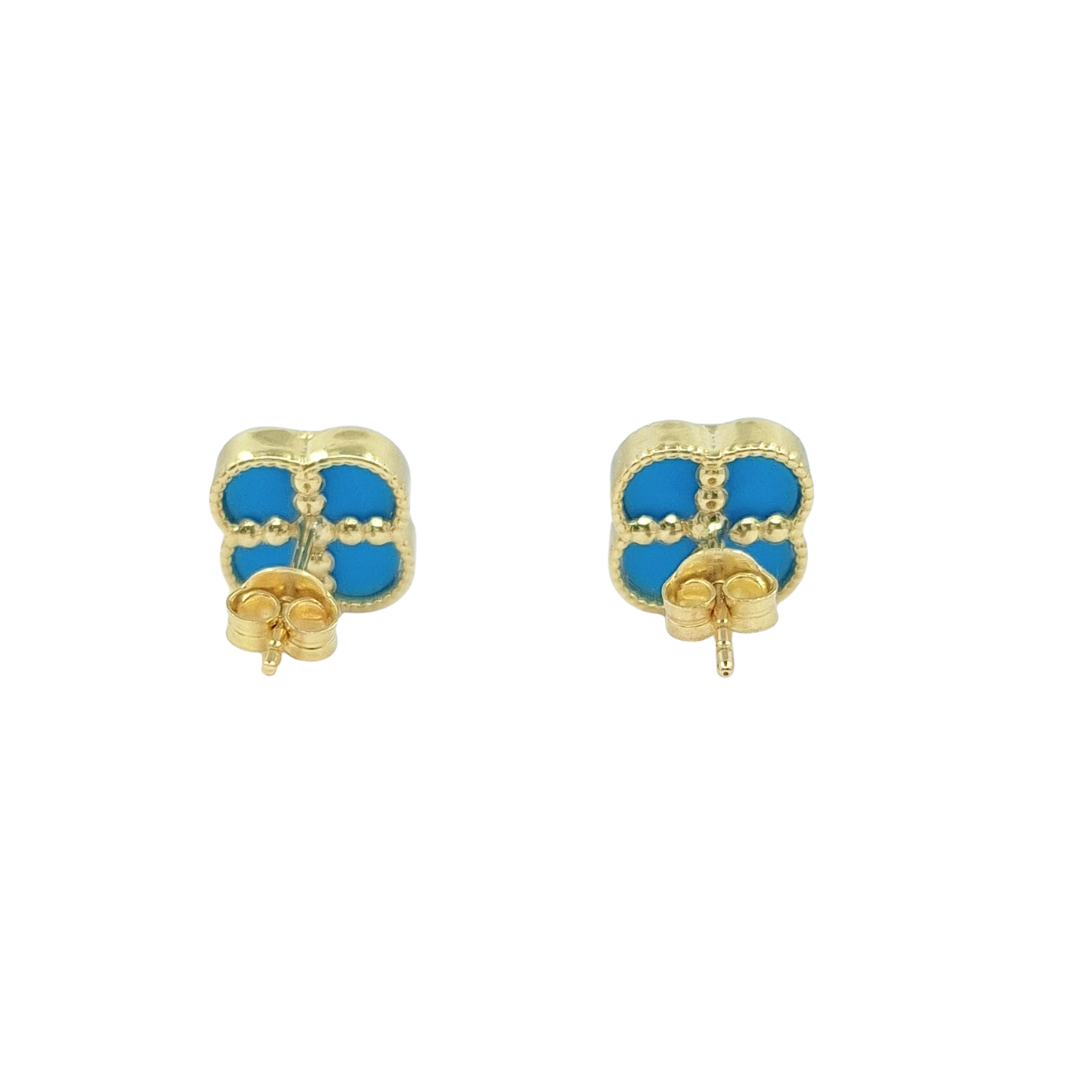 9ct Yellow Gold Small Blue Glover Stud Earrings