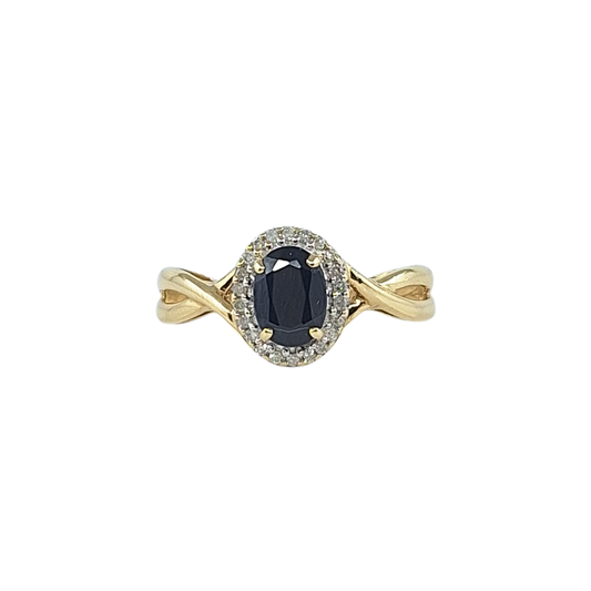 9ct Yellow Gold Sapphire & Diamond Cluster Ring