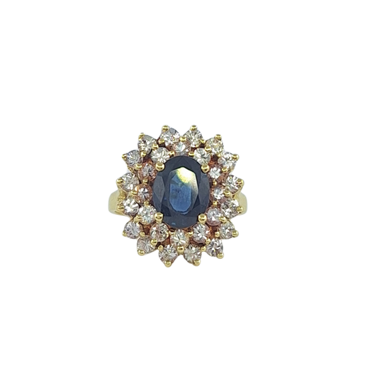 18ct Yellow Gold Sapphire & Diamond Cluster Ring