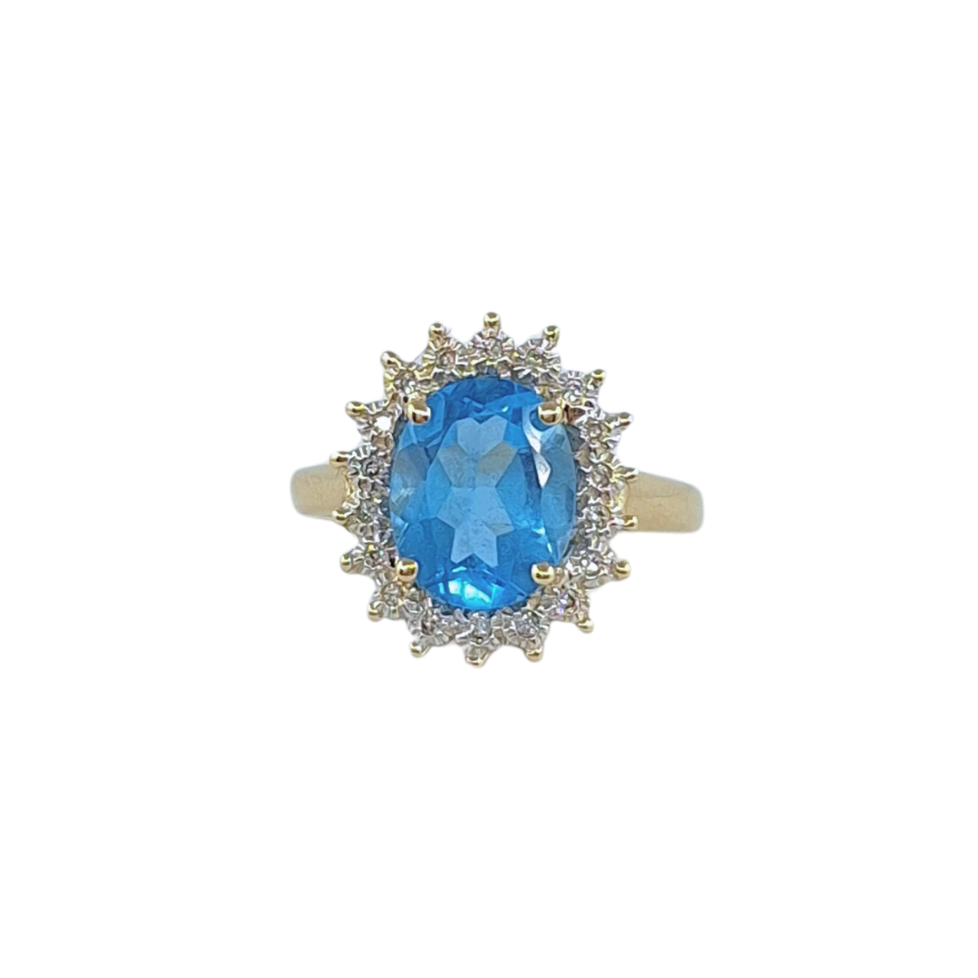 14ct Yellow Gold Blue Topaz & Diamond Ring