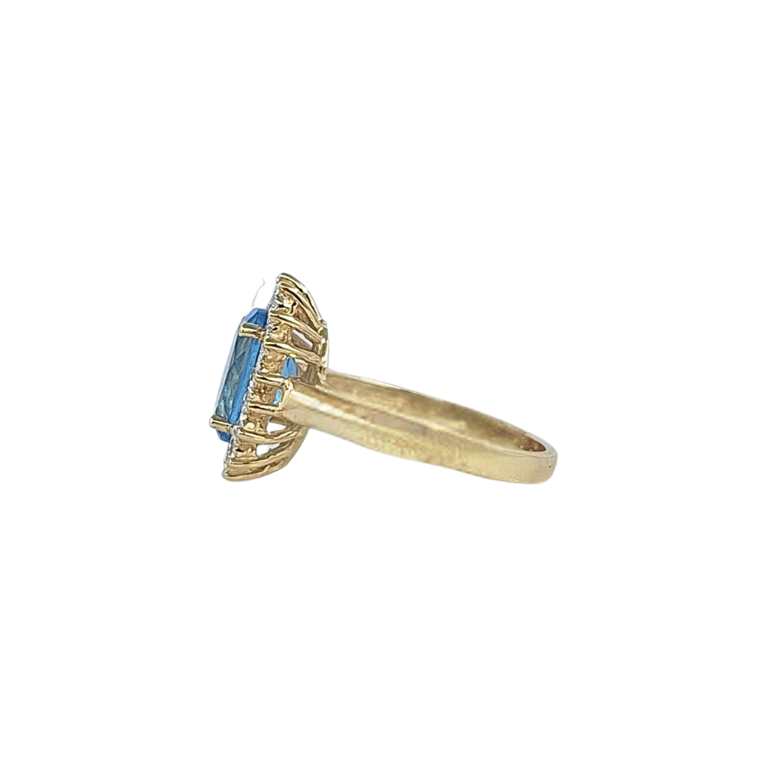 14ct Yellow Gold Blue Topaz & Diamond Ring