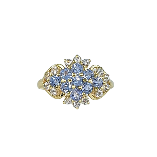 14ct Yellow Gold Tanzanite Cluster Ring