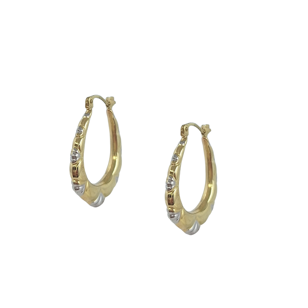 9ct Two Colour Gold Creole Earrings