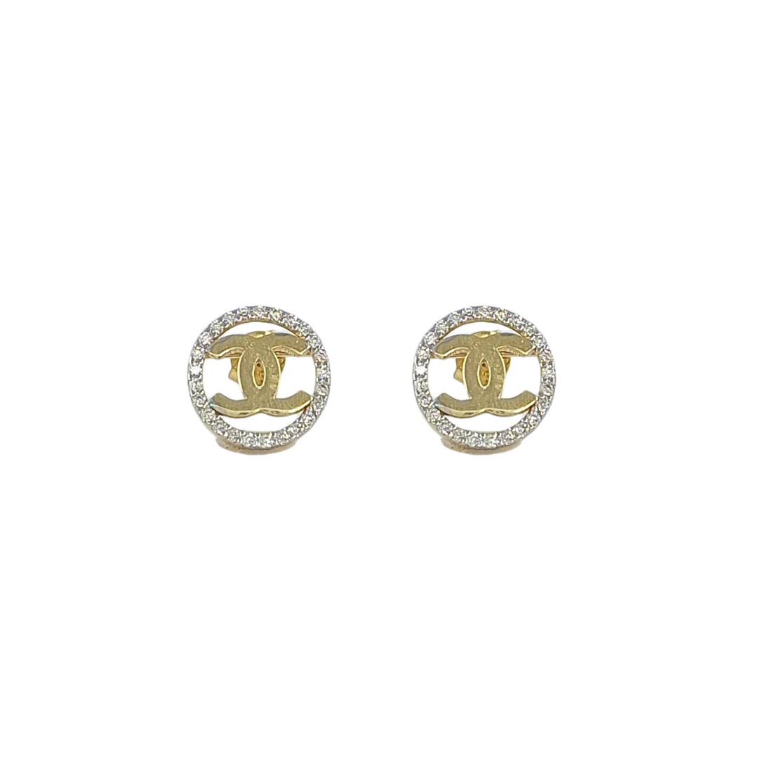 9ct Yellow Gold Chanel Style CZ Earrings