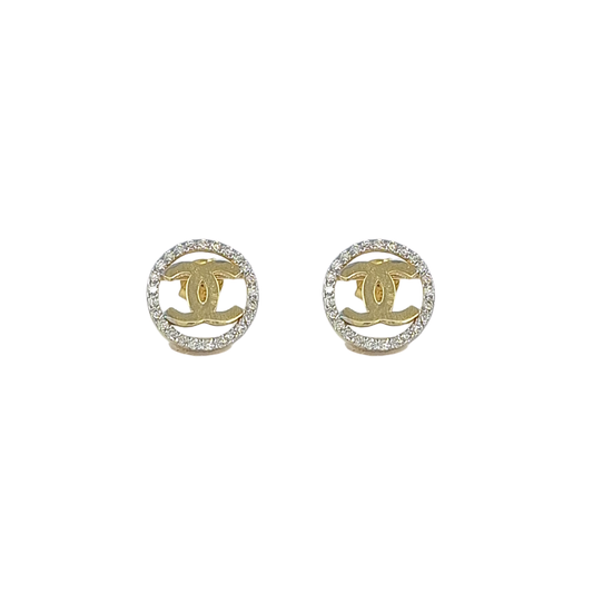 9ct Yellow Gold Chanel Style CZ Earrings