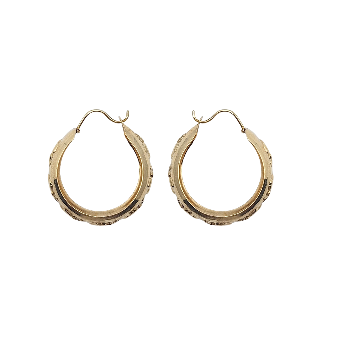 9ct Yellow Gold Patterned Hoop earrings