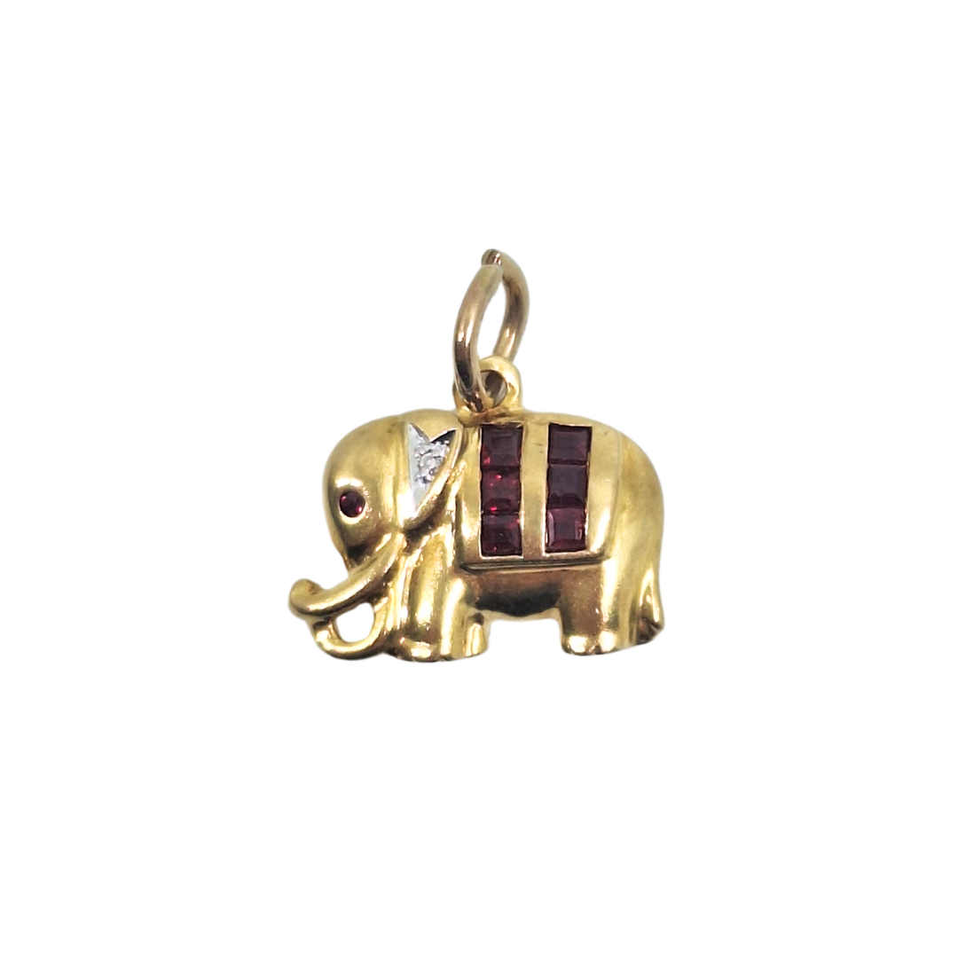 18ct Yellow Gold Ruby & Diamond Elephant Pendant