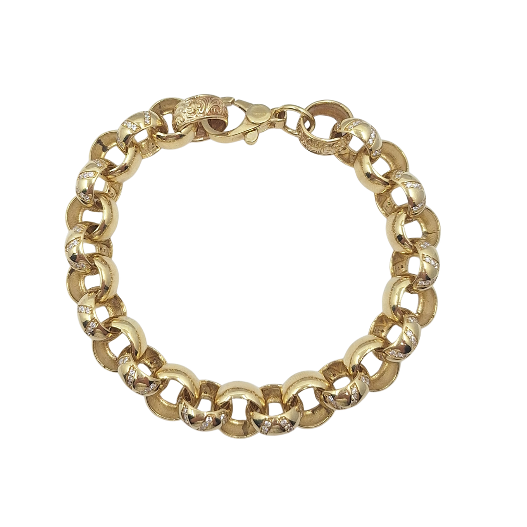 9ct Yellow Gold Cz Set Belcher Bracelet 8.2"