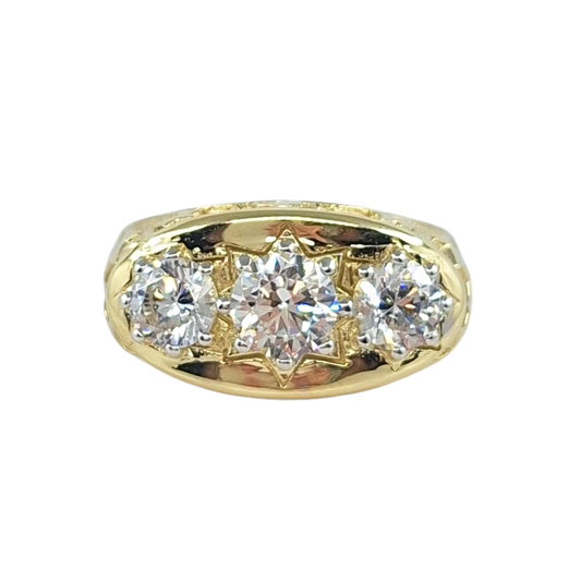 9ct Yellow Gold Gypsy Three Stone CZ Ring