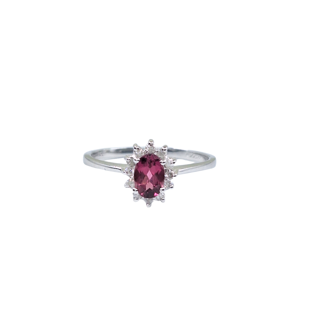 9ct White Gold Pink Tourmaline & Diamond Cluster Ring