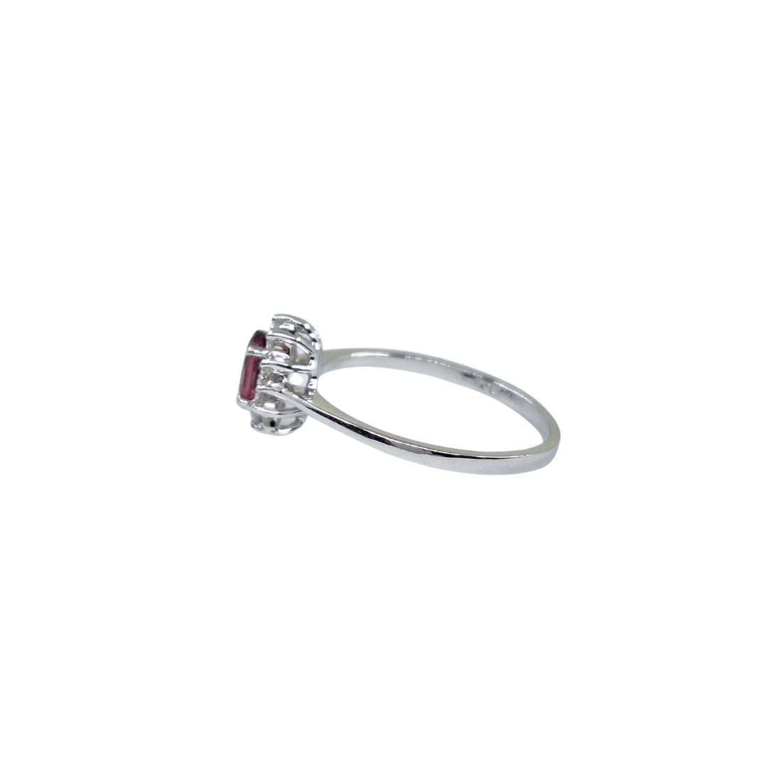 9ct White Gold Pink Tourmaline & Diamond Cluster Ring
