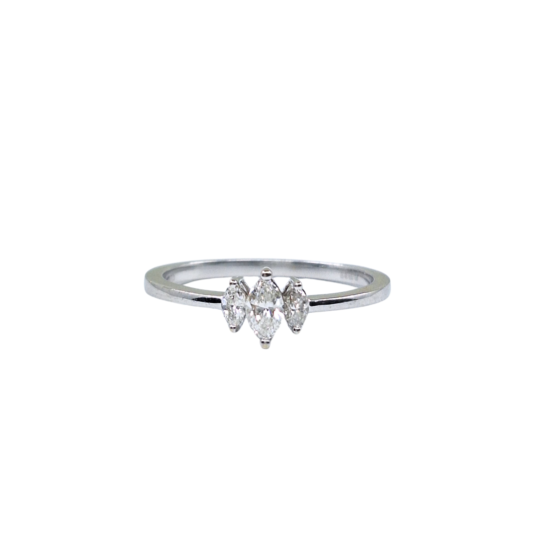 9ct White Gold Marquise Diamond 3 Stone Ring 0.33ct