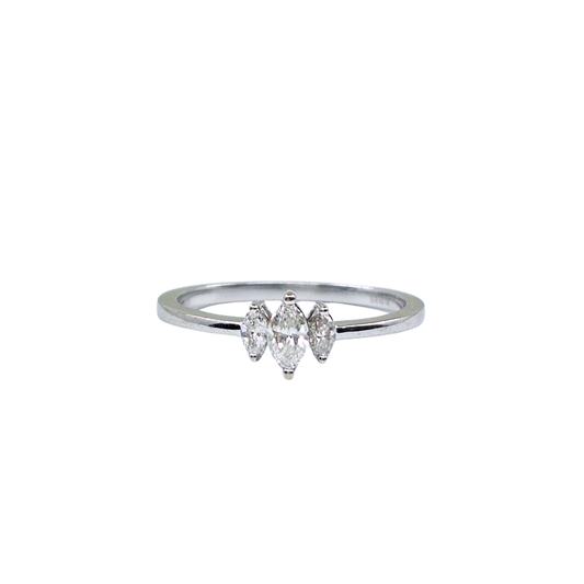 9ct White Gold Marquise Diamond 3 Stone Ring 0.33ct
