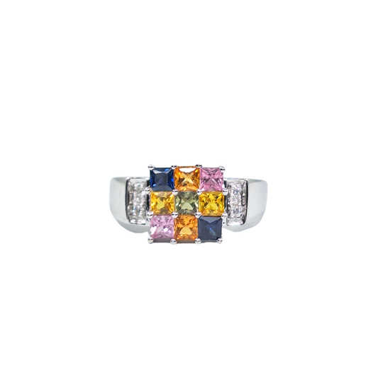 18ct White Gold Multi Sapphire Cluster Ring