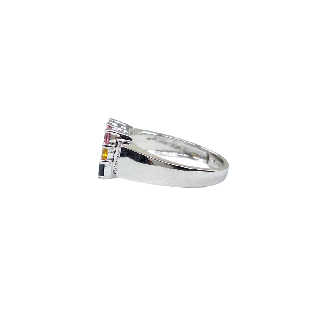 18ct White Gold Multi Sapphire Cluster Ring