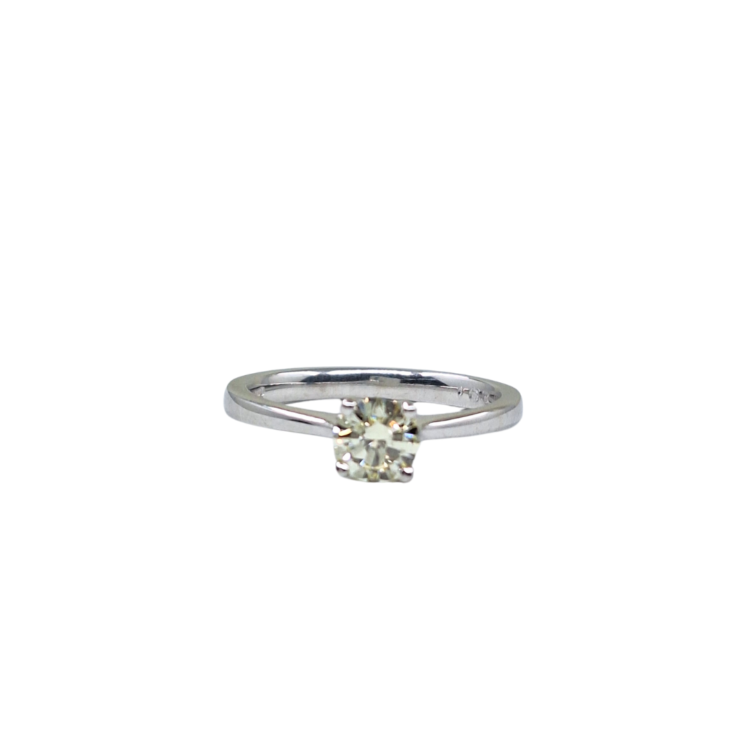 9ct White Gold Tinted Yellow Diamond Solitaire Ring 0.63ct