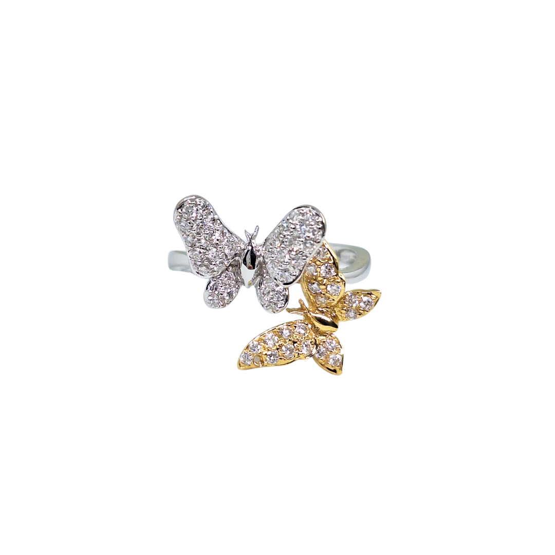 18ct 2 Colour Gold Diamond Butterfly Ring 0.50ct