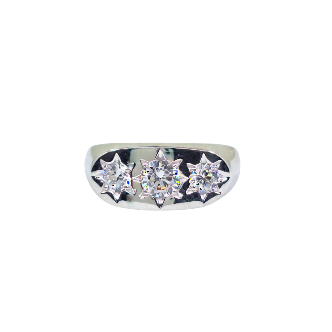 Silver Cubic Zirconia Gents 3 Stone Ring