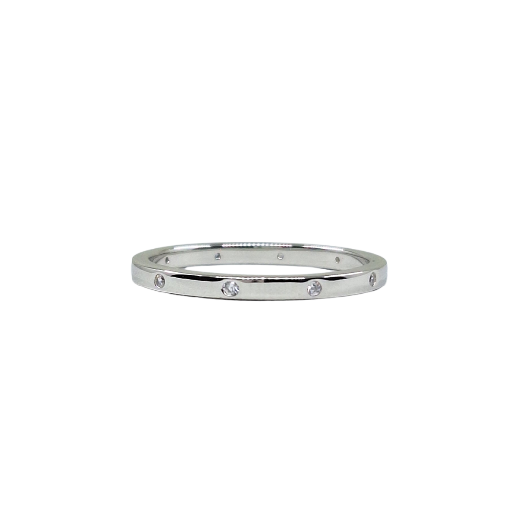 Silver 2mm Cubic Zirconia Court Shape Band Ring
