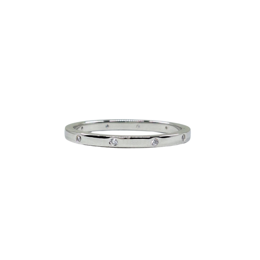 Silver 2mm Cubic Zirconia Court Shape Band Ring