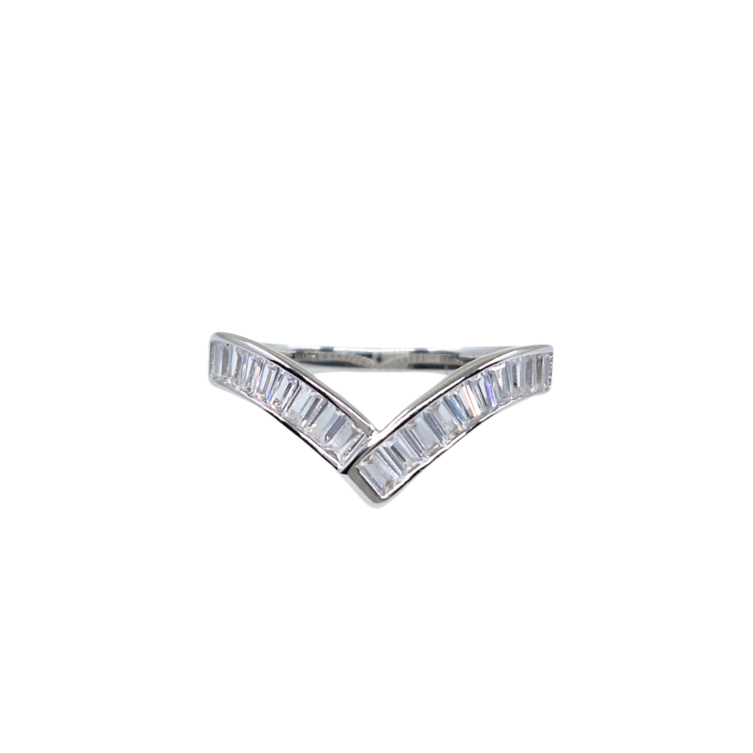 Silver Cubic Zirconia Baguette Wishbone Ring
