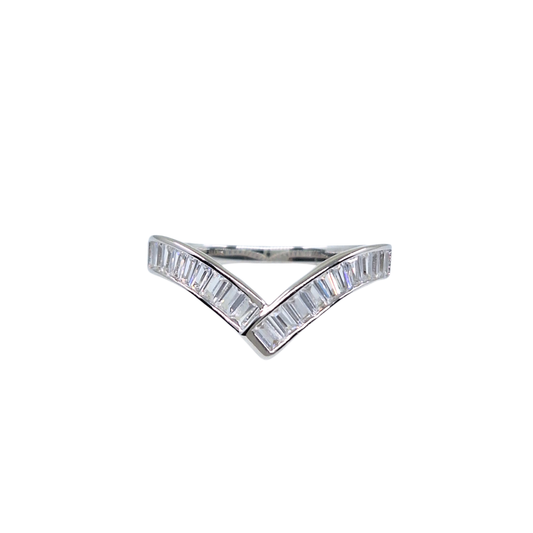 Silver Cubic Zirconia Baguette Wishbone Ring