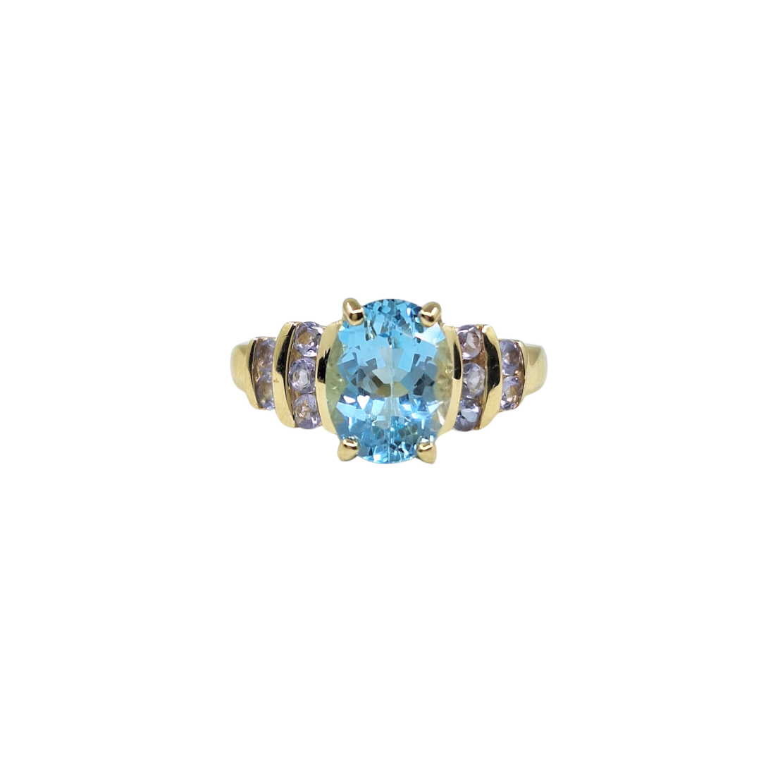 14ct Yellow Gold Blue Topaz & Tanzanite Ring
