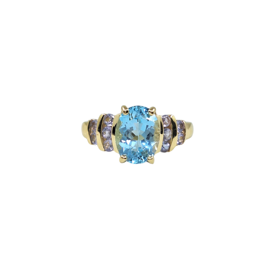 14ct Yellow Gold Blue Topaz & Tanzanite Ring