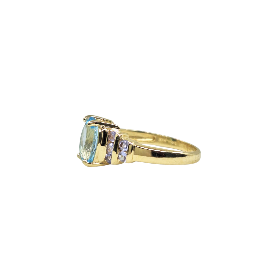 14ct Yellow Gold Blue Topaz & Tanzanite Ring